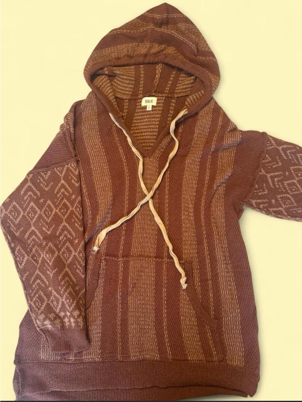BKE Brown & Tan Striped Knit Hooded Pullover